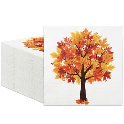 60 Pack Fall Paper Napkins Maple Leaves Luncheon Napkins Fall Leaf Disposable Napkin Maple Tree Decorative Napkin for Autumn Thanksgiving Party Supplies Dinner Kitchen, 6.5 x 6.5 Inch