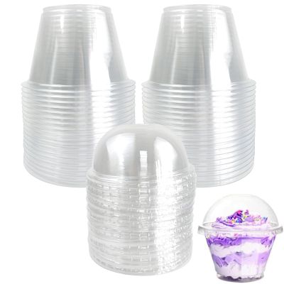 100 Pack Disposable Clear Plastic Cups Ice-cream Cups with Dome Lids, 180ml/6oz PET Sundae Dessert Cups for Iced Coffee Cold Drinks Frozen Yogut Fruits Jello Snacks Bubble Boba Tea Juice Milkshake
