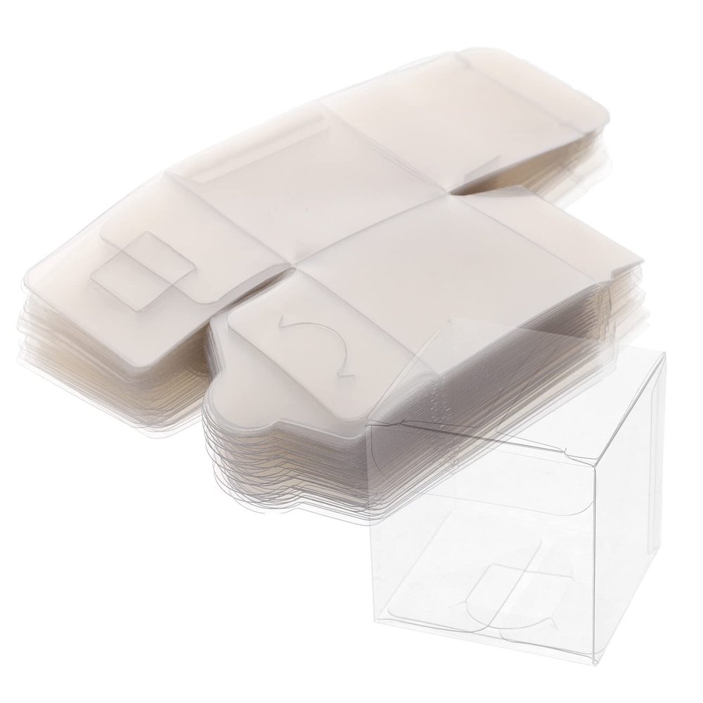 50pcs Clear Boxes for Favors, 2x2x2 Inches Plastic Boxes, Transparent PVC Candy for Thanksgiving, Christmas, Wedding, Party, Birthday