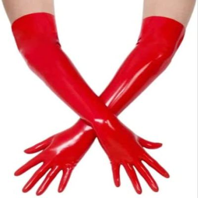 Sexy Fetish Arm Long Latex Gloves,Red,Wrist 17 Cm