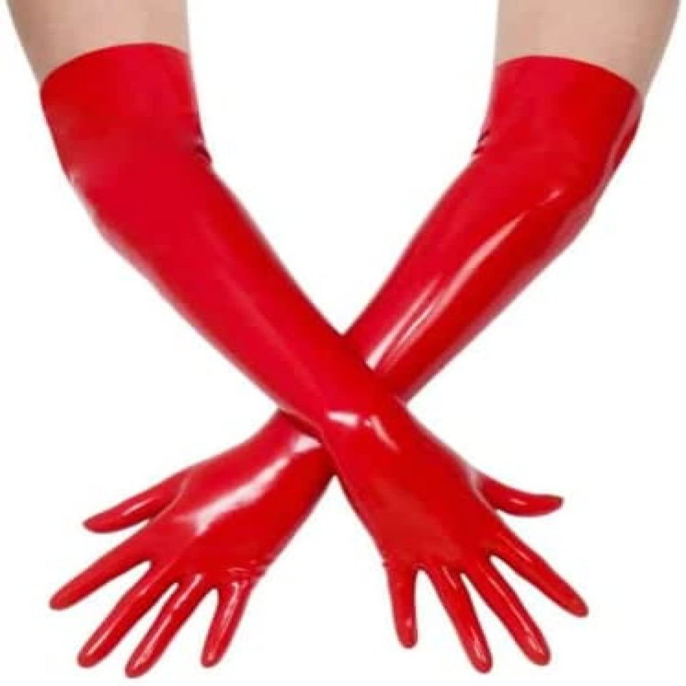 Sexy Fetish Arm Long Latex Gloves,Red,Wrist 17 Cm