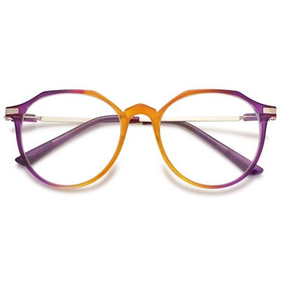 KOOSUFA Stylish Round Reading Glasses +4.00 Blue Light Blocking Women Men Polygon Metal Legs Computer Readers Eyeglasses, 1x Yellow purple