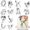 12 Pcs Acrylic Lady Face Cake Topper Minimalist Art Happy Birthday Cake Toppers Women Wedding Cake Decoration for Wedding Birthday Party (Black) view 1
