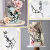 12 Pcs Acrylic Lady Face Cake Topper Minimalist Art Happy Birthday Cake Toppers Women Wedding Cake Decoration for Wedding Birthday Party (Black) view 4