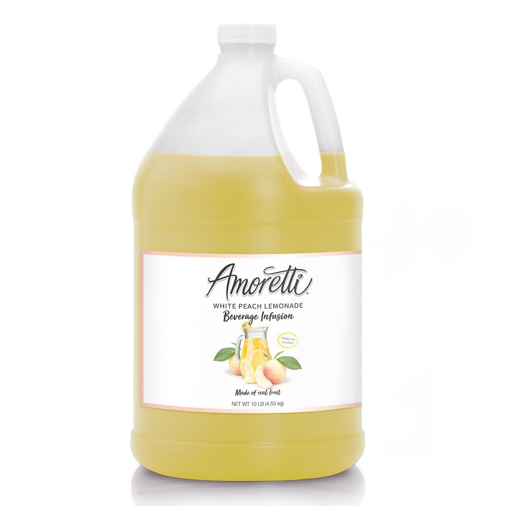 Amoretti - White Peach Lemonade Beverage Infusion, (10 lbs) - Drink Mix & Water Enhancer with Pump for Flavoring Cocktails, Waters, Teas, Mocktails, and other Beverages, Preservative Free, Gluten Free