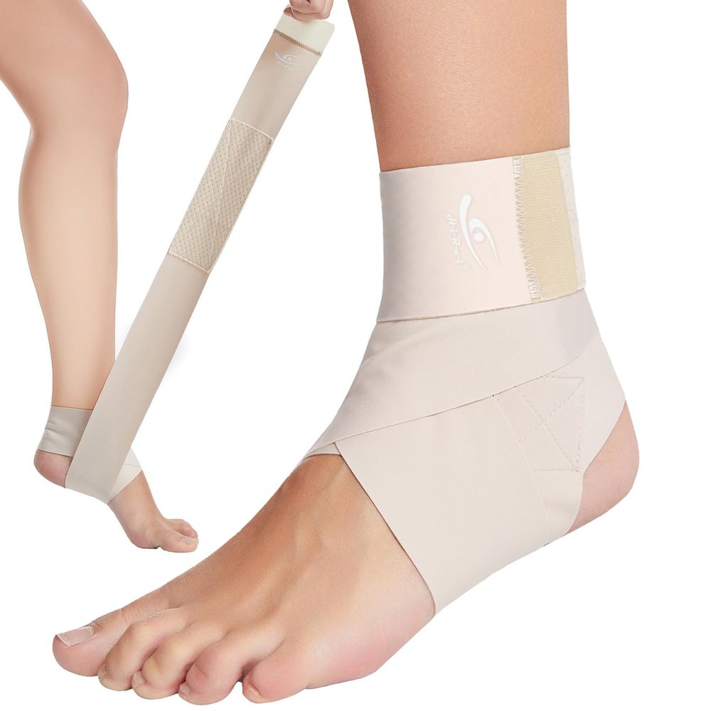 HiRui Ultrathin High-Elastic Ankle Wraps Ankle Brace for Men Women Kids, Adjustable Ankle Straps for Running, Football, Basketball, Sprains, Arthritis, Plantar Fasciitis (Beige, Large (Pack of 2))