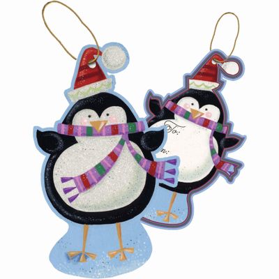 Jillson & Roberts Christmas to/from Gift Tags with Tie String & Holographic Accents, Penguin (24 Count)
