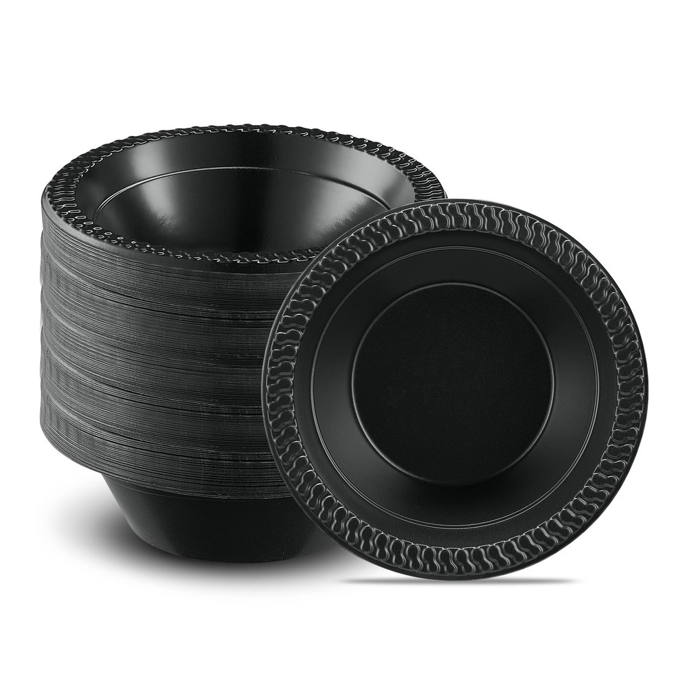 PLASTICPRO 400 PCS Black Plastic Bowls Light Weight 12 oz Plastic Soup Bowls Black Salad Plates Disposable for Party and Wedding
