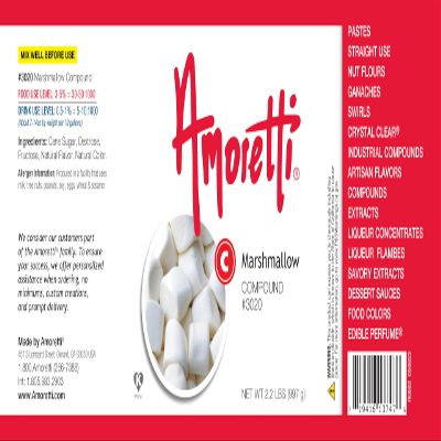 Amoretti - Marshmallow Compound 2.2 lbs - Natural Flavors, Shelf Stable Even After Opening, Certified Kosher, TTB Approved, Perfect for Baking Applications & Beverages