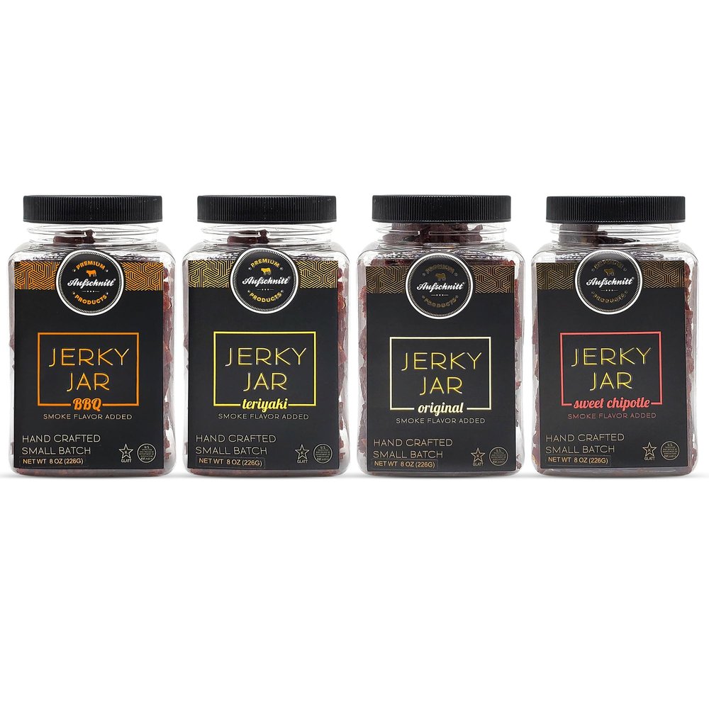 Aufschnitt Meats Beef Jerky Jar - Grass Fed Beef - Kosher and Keto Friendly - Gift Idea - 8 oz Jar, Variety