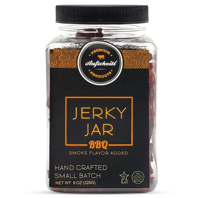 Aufschnitt Meats Beef Jerky Jar - Grass Fed Beef - Kosher and Keto Friendly - Gift Idea - 8 oz Jar, BBQ