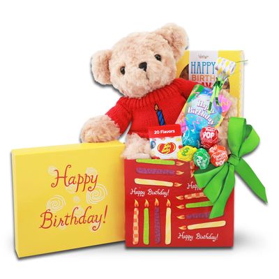 Alder Creek Gift Baskets Happy Birthday Gift with Plush Bear, Cookie, and Candy