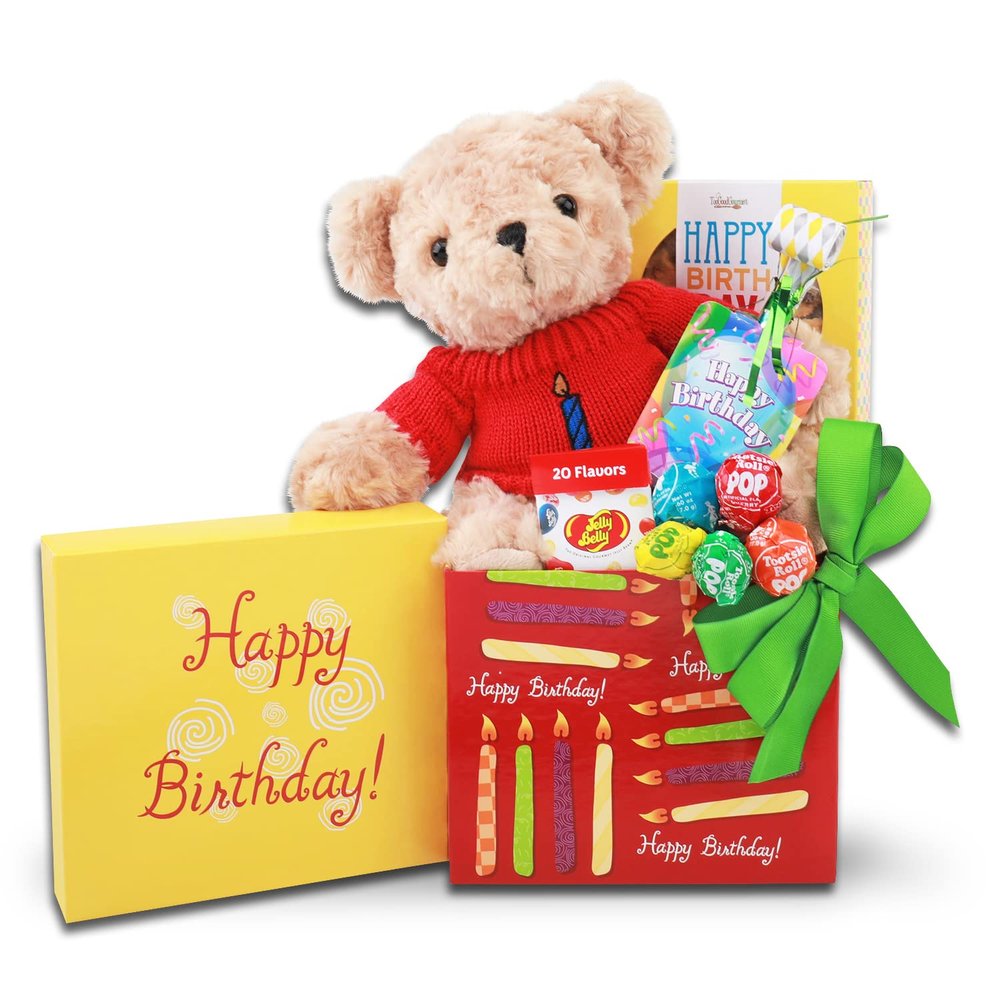 Alder Creek Gift Baskets Happy Birthday Gift with Plush Bear, Cookie, and Candy