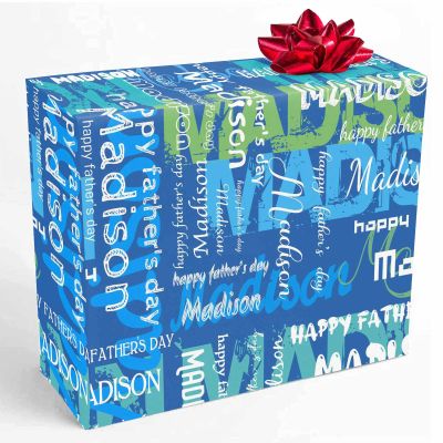 InterestPrint Custom Happy Father's Day Gift Wrapping Paper Personalized Blue #1 Dad Wrapping Paper Roll Customized Best Dad Wrap Paper Daddy Wrapping Paper for Men 58x23 3 Roll