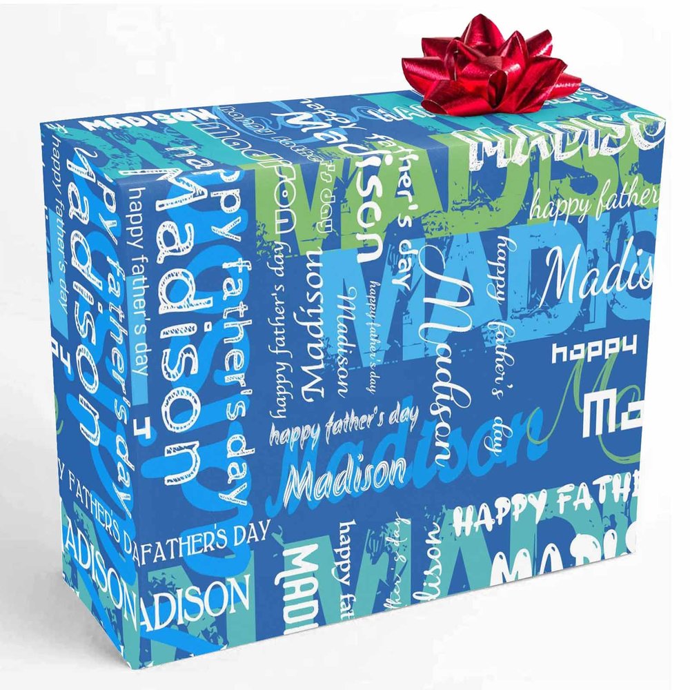 InterestPrint Custom Happy Father's Day Gift Wrapping Paper Personalized Blue #1 Dad Wrapping Paper Roll Customized Best Dad Wrap Paper Daddy Wrapping Paper for Men 58x23 3 Roll
