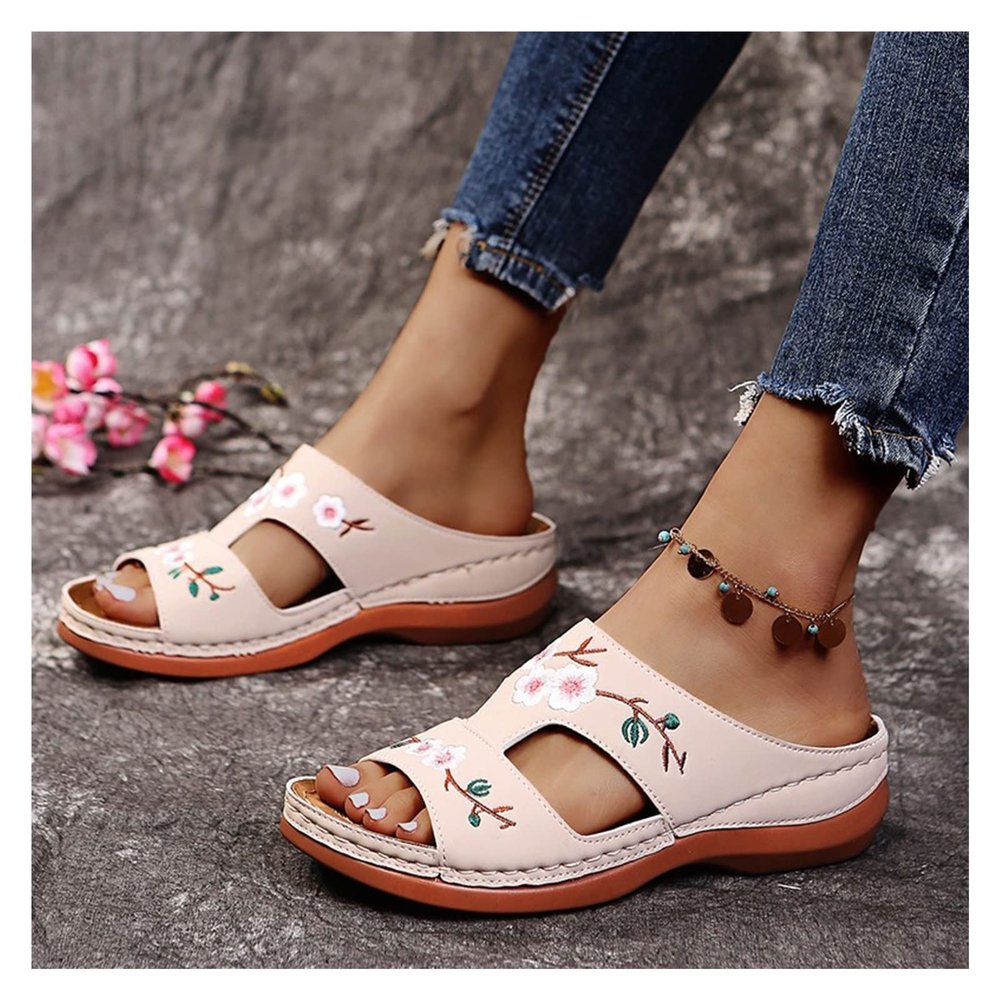 Orthopedic Sandals Women's Arch Support Sandals Orthopedic Walking Sandals for Comfortable Soft Summer Beach Shoes Orthopedic Sandals (Color : Almond, Size : 6.5-7 US)