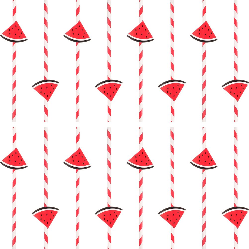 Toddmomy Hawaiian Style 30 Pack Watermelon Straws Bendable Straws for Summer Parties