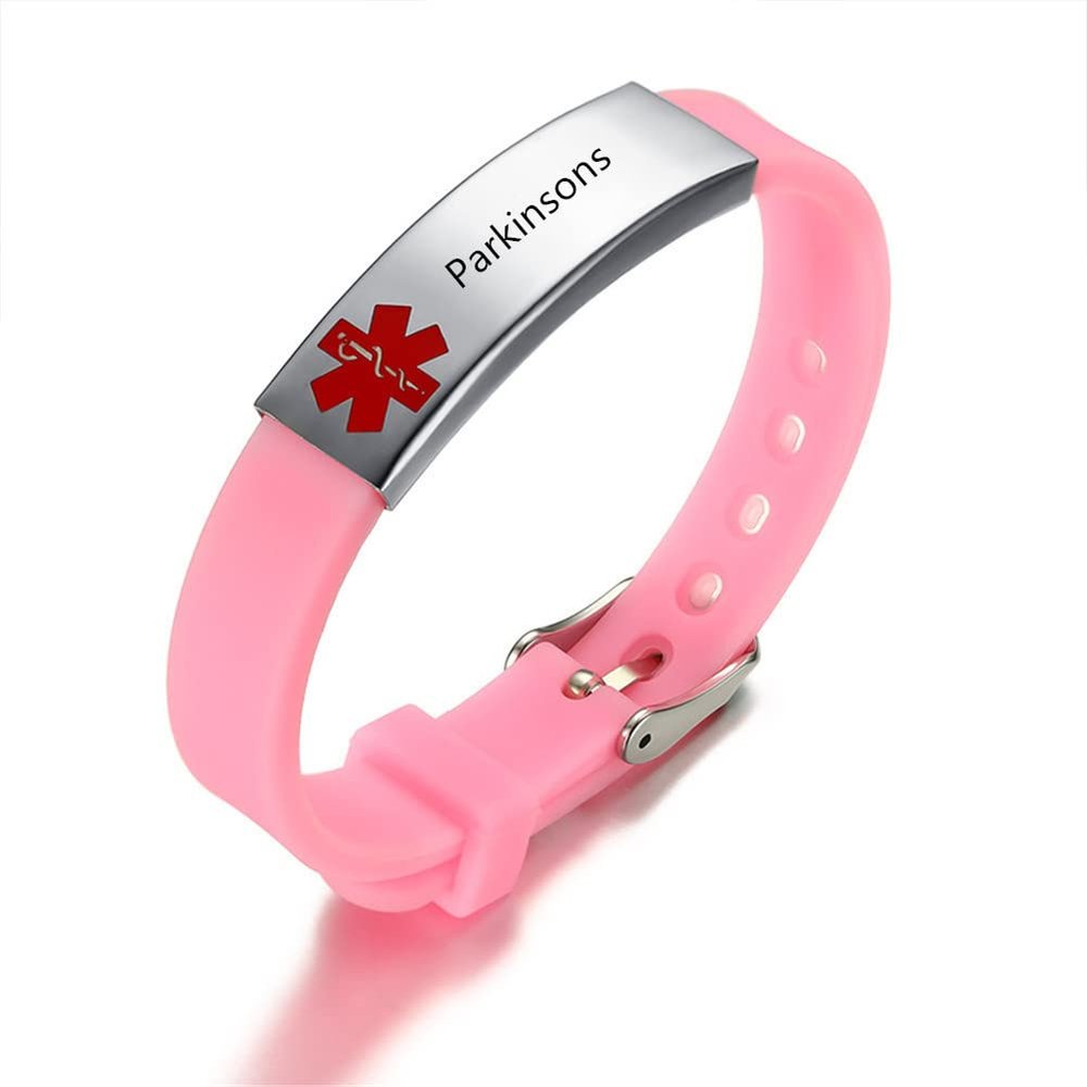 AMRECH Medical Alert Bracelets Parkinsons for Men Women Silicone Adjustable Medical ID Wristband to Carry Your Emergency Medical Information, Includes an Medical Card