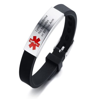 AMRECH Medical Alert Bracelets Lymphedema No Needles or BP This Arm for Men Women Silicone Adjustable Medical ID Wristband to Carry Your Emergency Medical Information, Includes an Medical Card