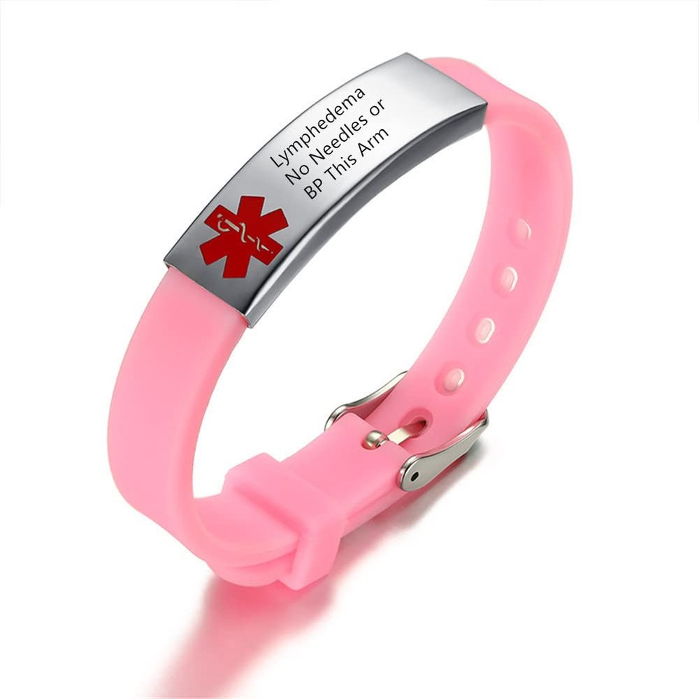 AMRECH Medical Alert Bracelets Lymphedema No Needles or BP This Arm for Men Women Silicone Adjustable Medical ID Wristband to Carry Your Emergency Medical Information, Includes an Medical Card