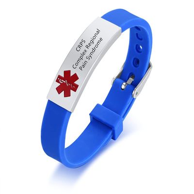 AMRECH Medical Alert Bracelets CRPS Complex Regional Pain Syndrome for Men Women Silicone Adjustable Medical ID Wristband to Carry Your Emergency Medical Information, Includes an Medical Card