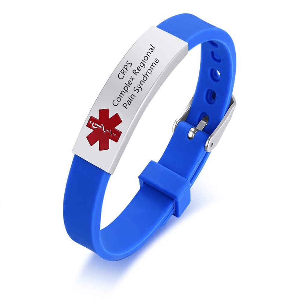 AMRECH Medical Alert Bracelets CRPS Complex Regional Pain Syndrome for Men Women Silicone Adjustable Medical ID Wristband to Carry Your Emergency Medical Information, Includes an Medical Card
