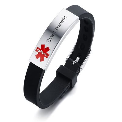 AMRECH Medical Alert Bracelets Type 1 Diabetic for Men Women Silicone Adjustable Medical ID Wristband to Carry Your Emergency Medical Information, Includes an Medical Card