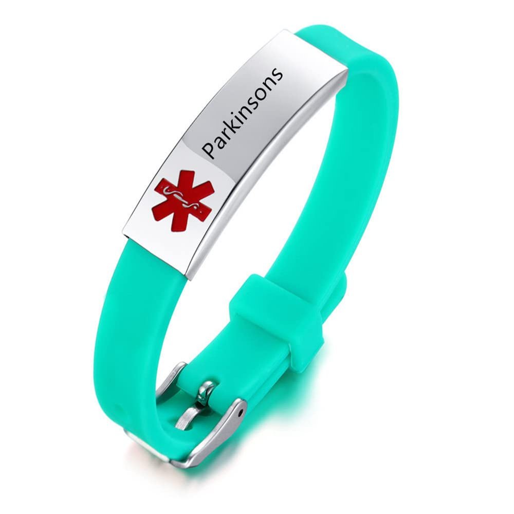 AMRECH Medical Alert Bracelets Parkinsons for Men Women Silicone Adjustable Medical ID Wristband to Carry Your Emergency Medical Information, Includes an Medical Card