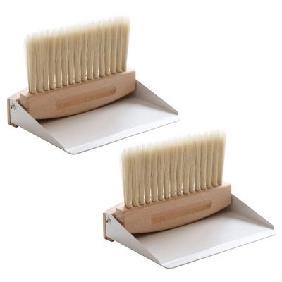 2 Sets Mini Broom Dustpan,Whisk Broom and Dustpan Set Wood Keyboard Brush for Cat Litter, Kitchen,Table,Cars(White Shovel Nylon)