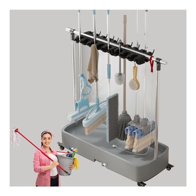 Floor Standing Broom Mop Holder Put Wet Mops,Cleaning Tool Cart, Movable Commercial Mop Rack,Cleaning Supplies Organizer,Garden Tool Storage,Mop Drain Rack,for Garage,Schools,Hospitals,Factories ( Col