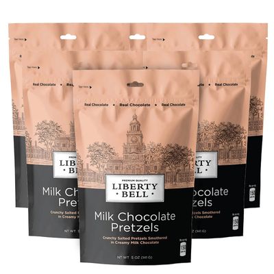 Liberty Bell Real Milk Chocolate Covered Pretzels, 5-Ounce Bag (Pack of 6)