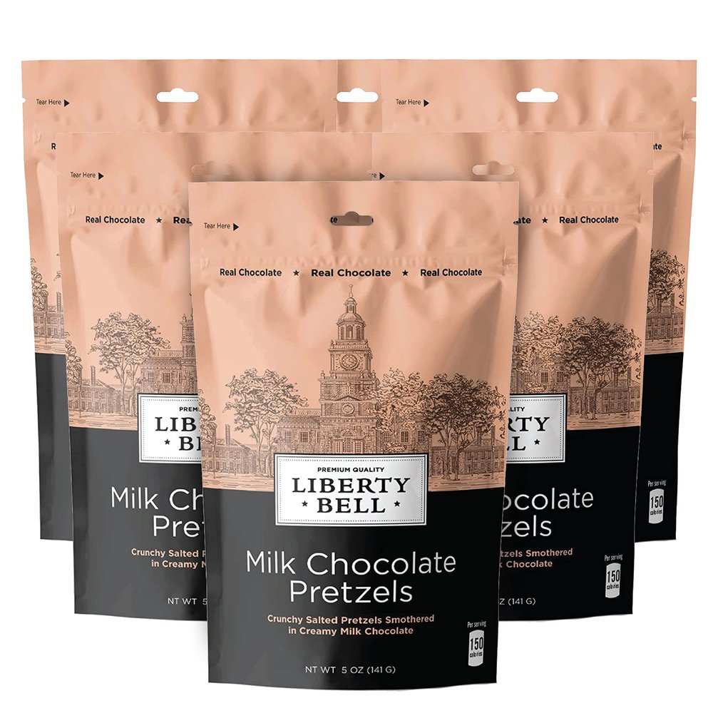 Liberty Bell Real Milk Chocolate Covered Pretzels, 5-Ounce Bag (Pack of 6)