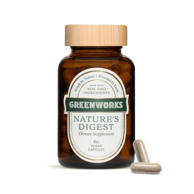 Greenworks Nature's Digest Gut Health Supplement, Digestive Enzymes with Soil-Based Probiotics & Prebiotics, Supports Digestion, Bloating & Regularity, Non-GMO Vegan Shelf-Stable Capsules, 60 Count