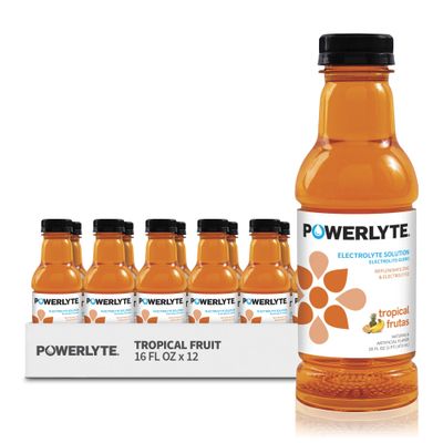POWERLYTE Sport Hydration Electrolyte Solution Drink for Rehydration | Tropical Fruit | 16 Fl Oz | 12-Pack