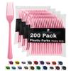 Party Solids Pink Plastic Forks 200 Pieces Pink Forks Disposable Utensils Heavy Duty Plastic Cutlery Set Disposable Cutlery Sets Flatware Sets Silverware Set Party Supplies & Party Tableware view 1