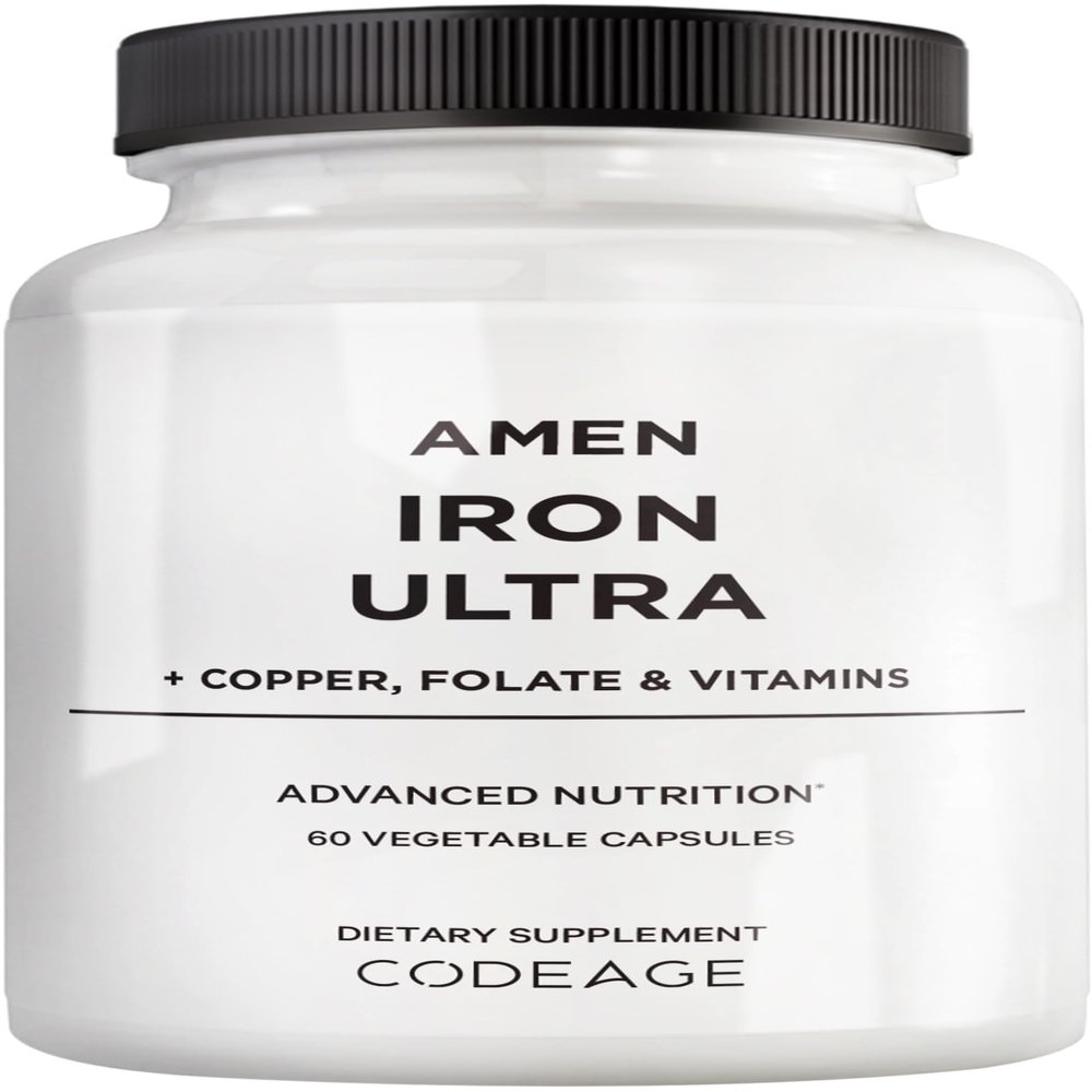 Amen Iron Ultra Supplement + Copper, Folate, Vitamin C and B12-2-Month Supply - Ferrous Sulfate Iron Vitamin - 65mg Per Serving - Folic Acid - Non-GMO Pills - 60 Capsules