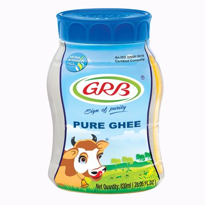 GRB Cow Ghee - Pure Desi Ghee Clarified Butter from 100% Cows Milk, Traditional Granular Texture & Rich Natural Aroma, Everyday Cooking Ghee, Made in India, 830ml