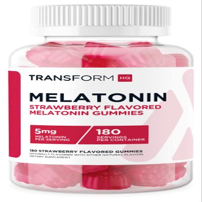 TransformHQ Melatonin (5mg) 180 Gummies, Strawberry Flavored - Gluten Free, Non-GMO