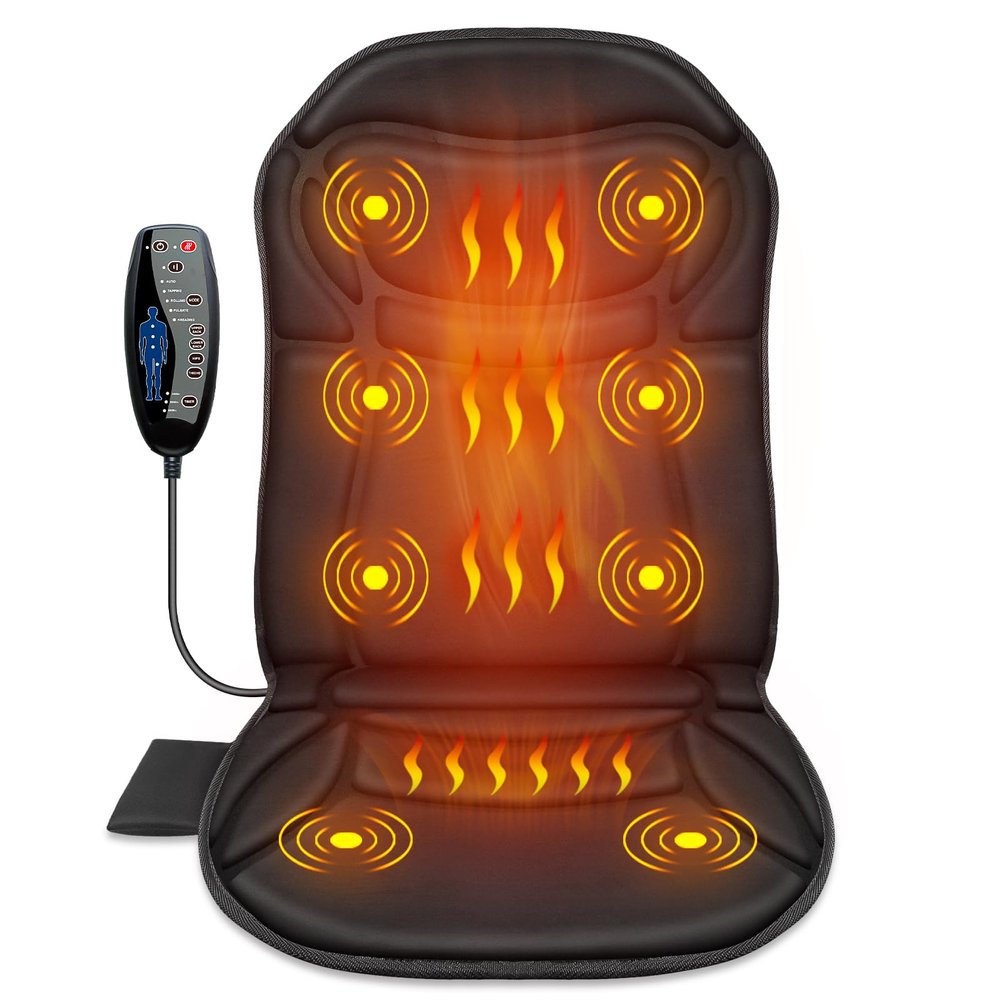 Back Massager Chair Pad, Back Massager with Heat, 5 Vibration Modes & 2 Heat Levels Massage Seat Cushion, Electric Massage Pad for Back Pain Relief, Christmas Gifts for Dad, Men, Mom, Women