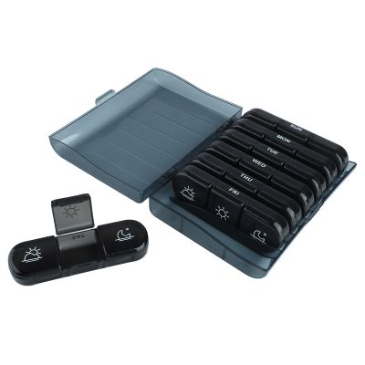 21 Grid Black Medicine Bo, 3 Times A Day 7 Day Pill Organizer 21 Grid Portable Pill Organizer Travel Medicine Container Black(Black)