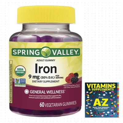 Spring Valley Organic Iron 9 mg, General Wellness, Mixed Berries, 60 Vegetarian Gummies+Better Guide Vitamins Supplements