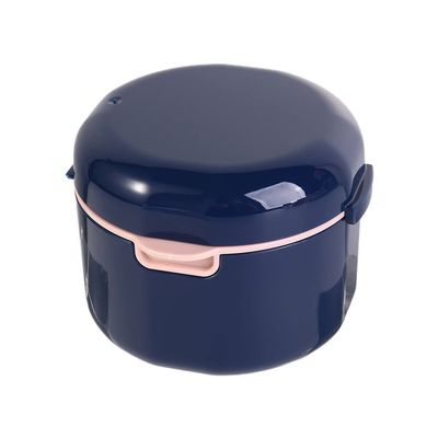 Denture Bath Box Retainer Cleaning Box Hollow Cleaning Box Teeth Braces Double Layer Denture Box for Traveling(Navy Blue)