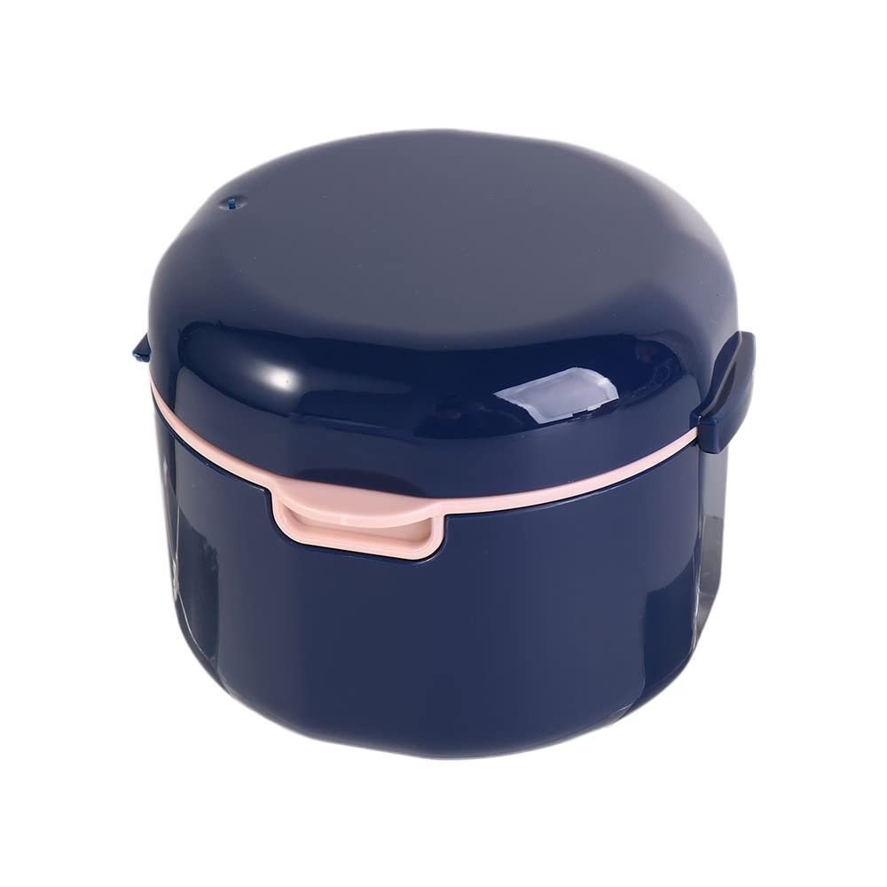 Denture Bath Box Retainer Cleaning Box Hollow Cleaning Box Teeth Braces Double Layer Denture Box for Traveling(Navy Blue)