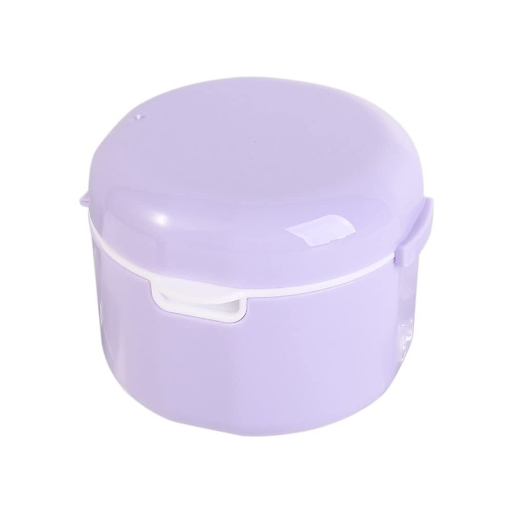 Denture Bath Box Retainer Cleaning Box Hollow Cleaning Box Teeth Braces Double Layer Denture Box for Traveling(Purple)