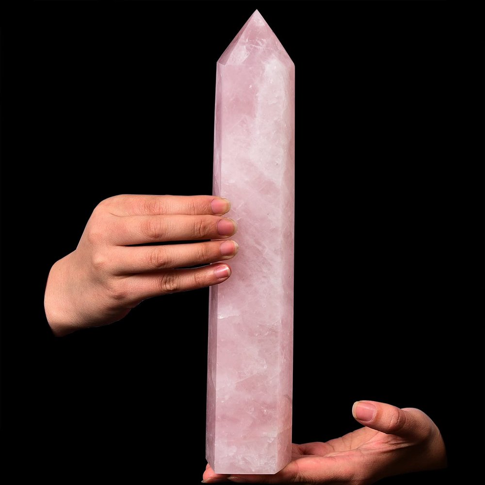 AMOYSTONE Large Healing Crystal Obelisk Tower Rose Quartz Point Wand Crystal Decor Reiki Gifts for Bignners 4-4.4 LBS