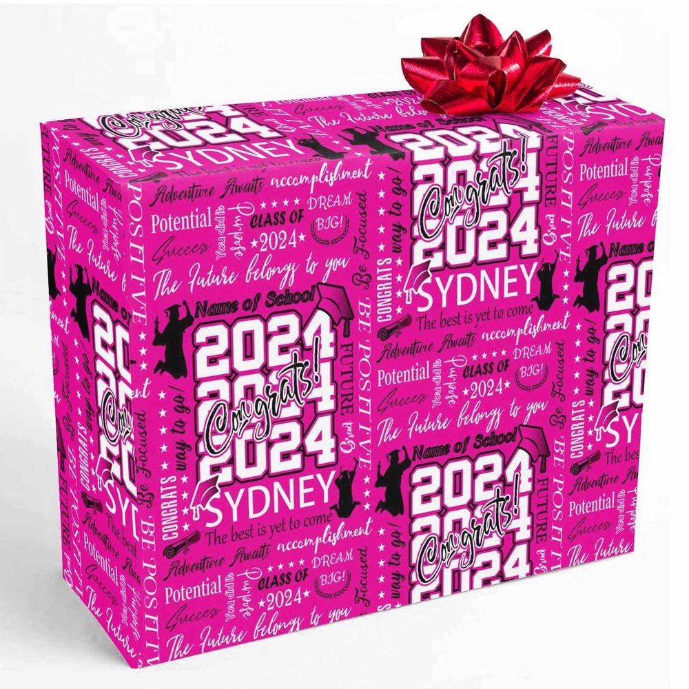 InterestPrint Customized Senior 2024 Gift Wrapping Paper Personalized Name Graduation Wrapping Paper Class of 2024 Congrats Wrap Paper Roll 58x23 for Women Men Kids Boys Girls Graduation 3 Roll