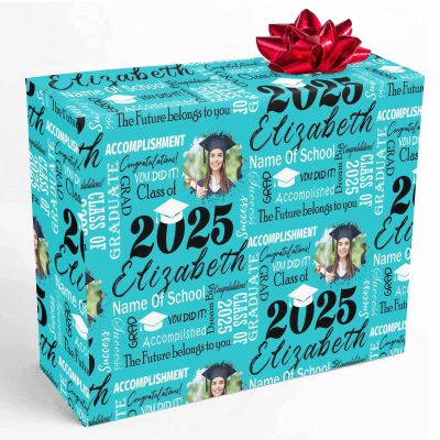 InterestPrint Customized Senior 2025 Gift Wrapping Paper Personalized Photo Graduation Wrapping Paper Green Class of 2025 Wrap Paper Roll 58x23 for Women Men Kids Boys Girls Graduation 3 Roll