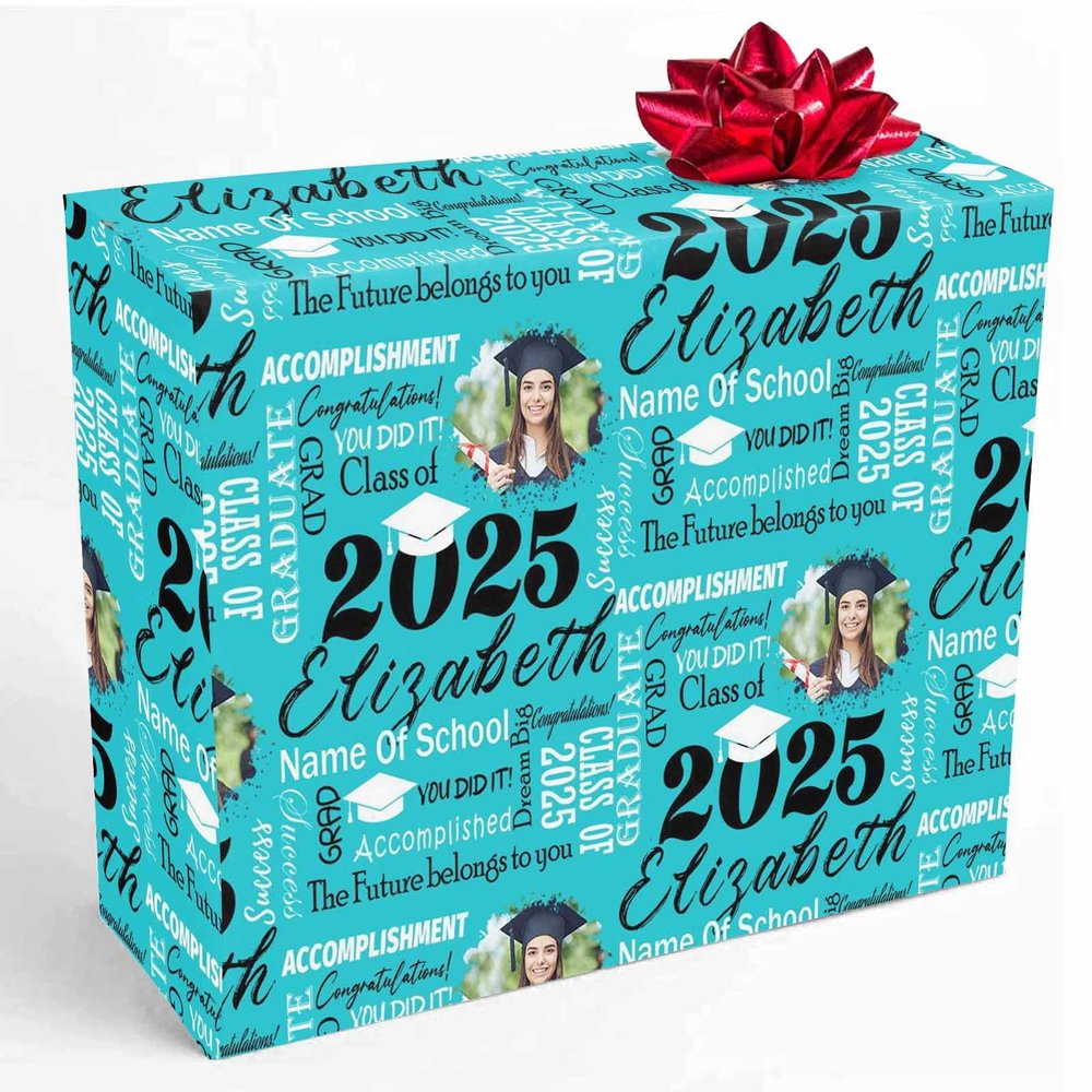 InterestPrint Customized Senior 2025 Gift Wrapping Paper Personalized Photo Graduation Wrapping Paper Green Class of 2025 Wrap Paper Roll 58x23 for Women Men Kids Boys Girls Graduation 3 Roll