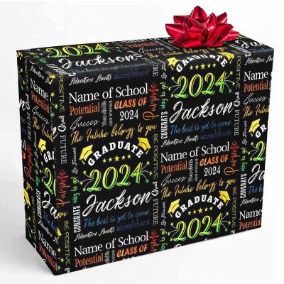 InterestPrint Custom Graduation Gift Wrapping Paper with Name Personalized Class of 2024 Graduates Gradient Wrapping Paper Roll 58x23 for Mom Dad Grandma Grandpa Graduation 3 Roll