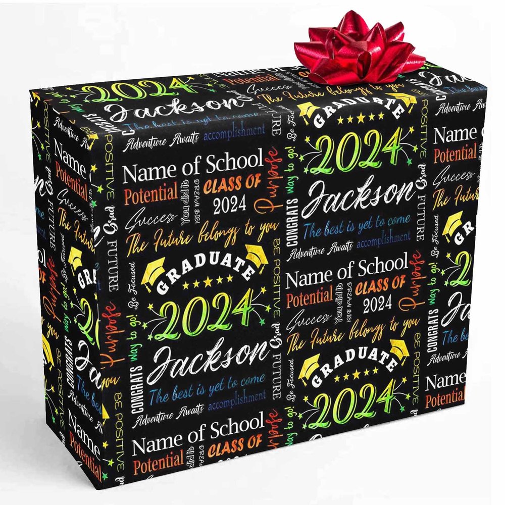 InterestPrint Custom Graduation Gift Wrapping Paper with Name Personalized Class of 2024 Graduates Gradient Wrapping Paper Roll 58x23 for Mom Dad Grandma Grandpa Graduation 3 Roll